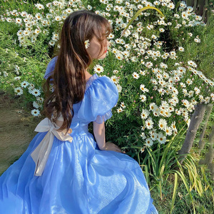 私服定制2024年春夏新品女装梦幻蓝色法式超仙在逃公主连衣裙
