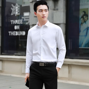 四季长袖白衬衫男士商务职业正装韩版潮流衬衣修身黑色短袖寸衫男