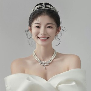新款韩式简约珍珠皇冠婚纱新娘头饰头冠婚礼生日晚宴十八岁王冠