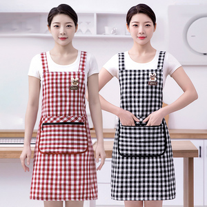 小清新时尚棉布围裙家用厨房做饭2024新款女可爱透气背带格子围腰
