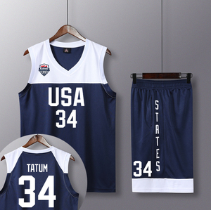 美国队球衣 USA篮球服套装男宝蓝色比赛服梦之队定制女印字塔图姆