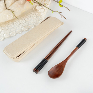 日式风格便携木制餐具勺筷旅行套装白领午餐木制餐具木筷子木勺子