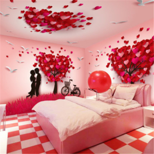 3d玫瑰花情趣主题酒店床头背景墙布壁纸卧室壁画宾馆装饰吊顶墙纸