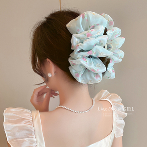 韩国夏季甜美蝴蝶结发夹花朵刺绣玫瑰花抓夹发卡后脑勺鲨鱼夹头饰