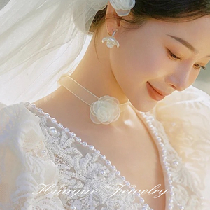 白色蕾丝花朵飘带颈链女项链夏仙女丝带法式复古气质新娘婚纱配饰
