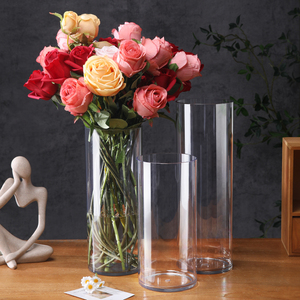 亚克力直桶醒花桶花店专用插花瓶简约家用花筒透明塑料大号养花桶