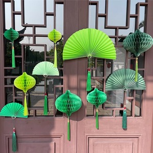 夏季绿色纸灯笼球商场珠宝店铺橱窗美陈小挂件装饰吊顶气氛围布置