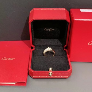 二手推荐99新Cartier卡地亚豹子窄版玫瑰金镶钻戒指51号女生饰品