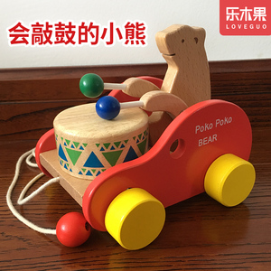 卡通动物拖拉学步车玩具车拉绳幼儿童宝宝小熊敲鼓绳子拖拉车男孩