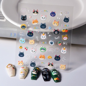 跨境货源SHEIN支持代发可爱猫咪头美甲饰品儿童背胶指甲小贴纸672
