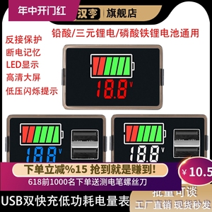 数显锂电池汽车车载电压电量双显表双口充电保护USB+Type款输出