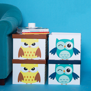 北欧猫头鹰收纳纸箱盒玩具杂物衣服书本儿童橱柜卡通2个装