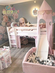 高低床儿童床带滑滑梯公主秘密基地床女孩房粉色上下床双层床定制