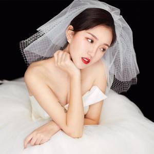 2019新款韩式简约菱格网格多层短款新娘头纱 摄影婚礼简洁婚纱配