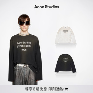 Acne Studios男女同款 复古做旧1996字母印花宽松落肩长袖T恤上衣