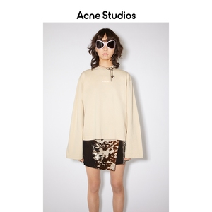 Acne Studios女士 休闲圆领套头徽标印花纯棉宽袖长袖上衣T恤