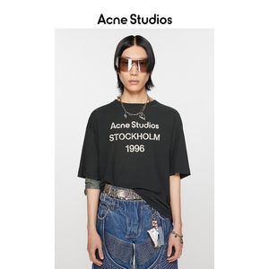 Acne Studios男女同款 字母印花落肩圆领1996宽松纯色短袖T恤上衣