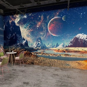 3D宇宙星空月球壁纸酒吧KTV科幻背景墙布网吧电竞馆太空主题壁纸