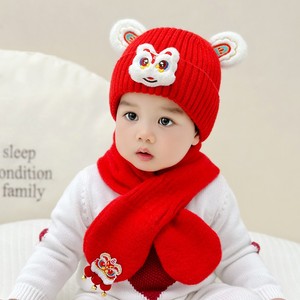 婴儿帽子冬季卡通红色针织新年帽男童女宝宝秋冬天加厚保暖毛线帽