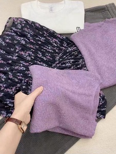 夏季薄款木槿紫柔软蕾丝镂空短袖针织衫女时髦洋气一字领半袖上衣