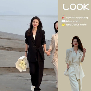韩版高级感西服两件套女2024春秋新款小个子通勤气质西装外套套装