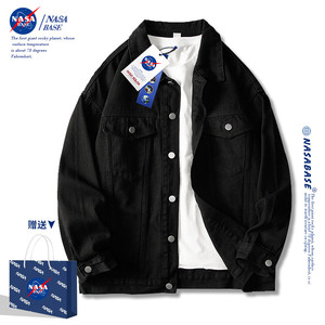 NASA联名外套男女2024早春新款潮牌美式黑色牛仔夹克翻领加厚衣服