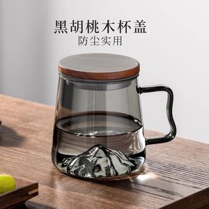 日式玻璃杯家用大容量水杯耐高温茶杯观山杯创意办公带把喝水杯子