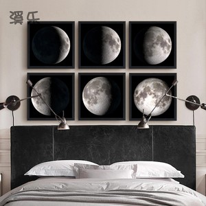 月球夜空渐变客厅装饰画卧室床头挂画书房墙画组合画餐厅电表箱画