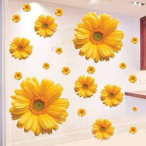 仿真向日葵温馨卧室创意立体贴纸3d黄色花朵客厅可移除自粘墙贴画