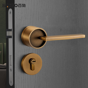 百勃门锁室内卧室房间门锁静音磁吸门把手分体锁黄古铜家用木门锁