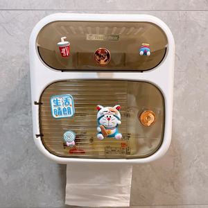 卡通创意叮当猫纸巾盒卫生间免打孔防水厕纸收纳盒浴室抽纸盒卷纸
