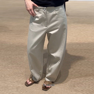 设计感小众长裤子2024新款夏季休闲风小个子低腰米色直筒阔腿裤女