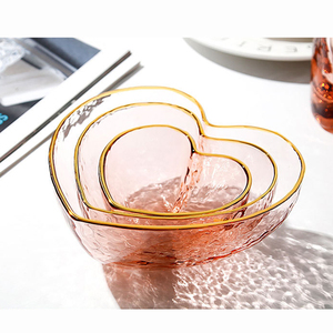 描金边玻璃碗玻璃杯水杯水果沙拉碗爱心碗欧式少女心形桃心甜品碗
