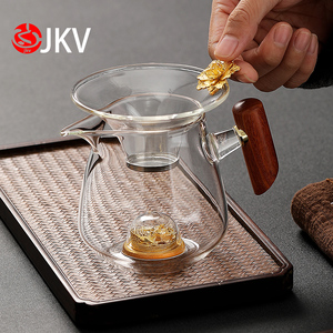 jkv玻璃公道杯茶漏一体套装镶铜公杯分茶器厚茶海倒茶杯茶具配件