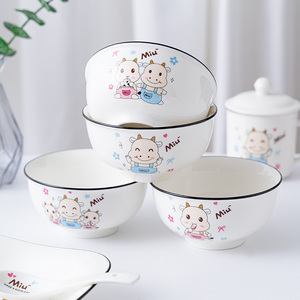 新年牛气冲天家用四方碗创意新款儿童简约单人套装陶瓷韩式米饭碗