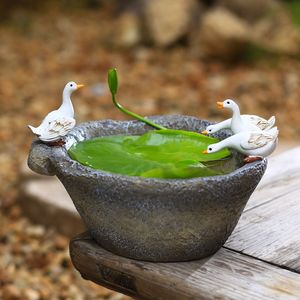 新创意铜钱草水培植物花盆石臼可爱小白鸭子摆件花园庭院茶桌装饰