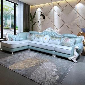 欧式沙发家具布艺沙发组合客厅大户型轻奢雕花科技布简欧皮布沙发
