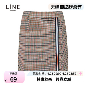 lineaddition女装韩版商场同款秋季新品格纹短款身裙AWSKJG0200