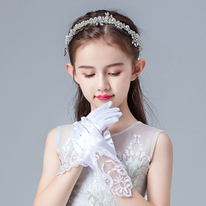 儿童礼服手套指挥公主韩版女童女孩演出礼仪舞蹈花童生日短款白色