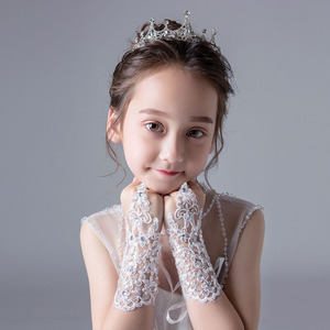 儿童礼服手套婚纱花童公主女童韩版演出舞蹈蕾丝镶钻手腕花装饰白