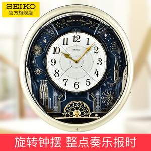 SEIKO日本精工音乐挂钟大气欧式LED彩灯创意金色石英钟客厅音乐钟