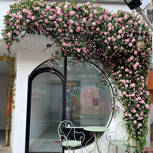 仿真玫瑰花藤墙面装饰假花藤条蔓空调水管阳背景台道缠绕婚庆造景