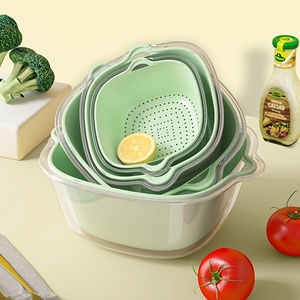 双层沥水篮蔬菜厨房家用透明水果盘一整套干湿两用洗菜盆客厅好物