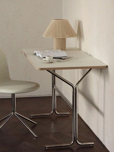 网红包豪斯家用书桌现代ins风桌子不锈钢电脑桌中古实木白色餐桌