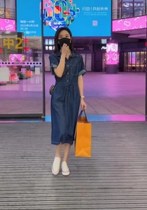 韩版天丝牛仔连衣裙2023新款女夏短袖收腰显瘦复古气质休闲包臀潮