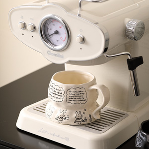 高颜值不规则马克杯咖啡杯浮雕水杯兔兔英文办公室大容量陶瓷杯子