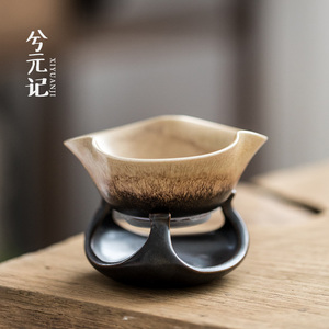 素黄烧荷叶三角茶漏创意家用茶叶过滤器网陶瓷茶隔茶道茶滤茶具