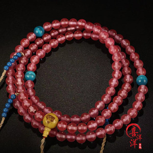 文玩古董收藏旧藏西藏收清代东珠粉色老血琥珀朝珠民俗老物件