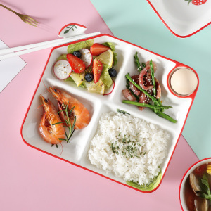日式陶瓷分餐盘家用分格分割盘子菜盘快餐盘减脂大人儿童早餐餐具