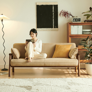 日式实木双人沙发小户型三人位客厅家用公寓民宿原木风布艺小沙发